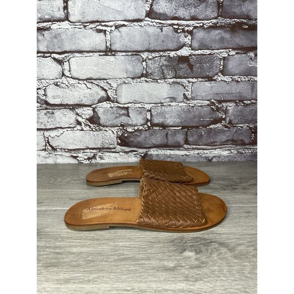 almudena miliani Brown Leather Woven Slide Sandals Women Sz 9M US/40EU - Picture 14 of 16